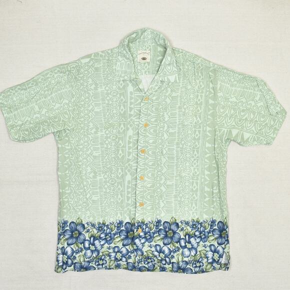 Original Island Sport Men Button Down Shirt Rayon Green Size L Hawaiian - Picture 1 of 8